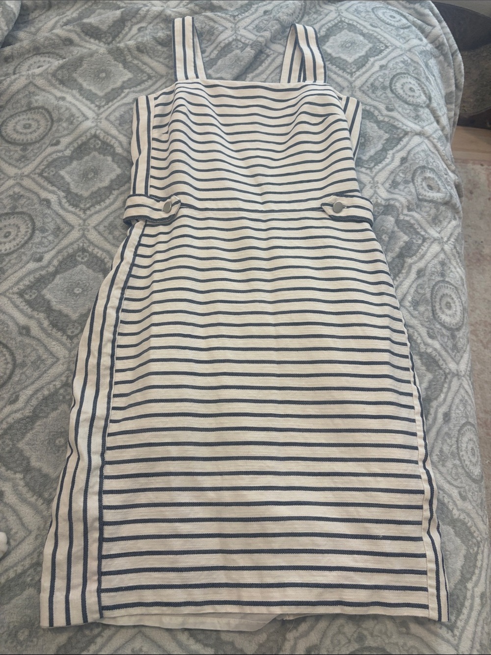 Banana Republic Navy and White Striped Midi Dress